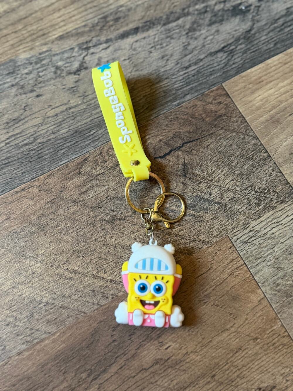 SpongeBob SquarePants Silicone Keychain Wristlet Key Ring Bag Charm Yellow